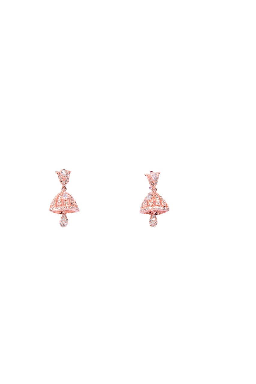 Namokriti Sparkling Rose Gold Jhumka Earrings – Elegant Party & Festive Wear